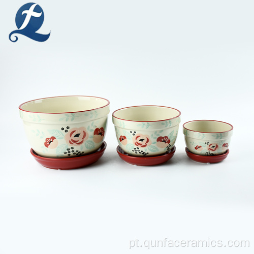 Vasos de flores de cerâmica de três camadas pintados à mão